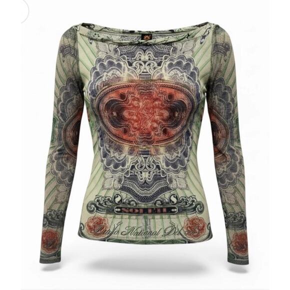 Jean Paul Gaultier Tops - 1994 Jean Paul Gaultier Soleil Currency Money Banknote Mesh Top Size large